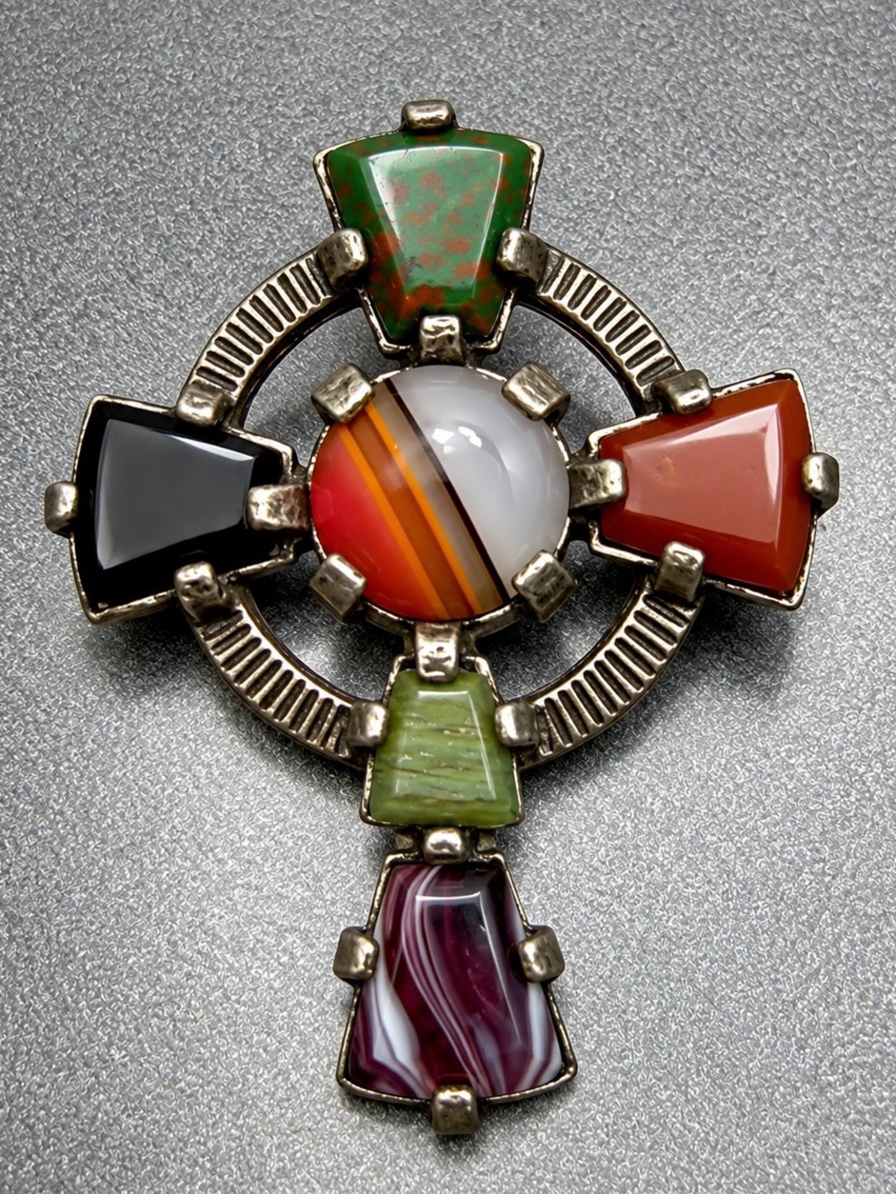 Vintage Celtic  Stone Cross Brooch cz179